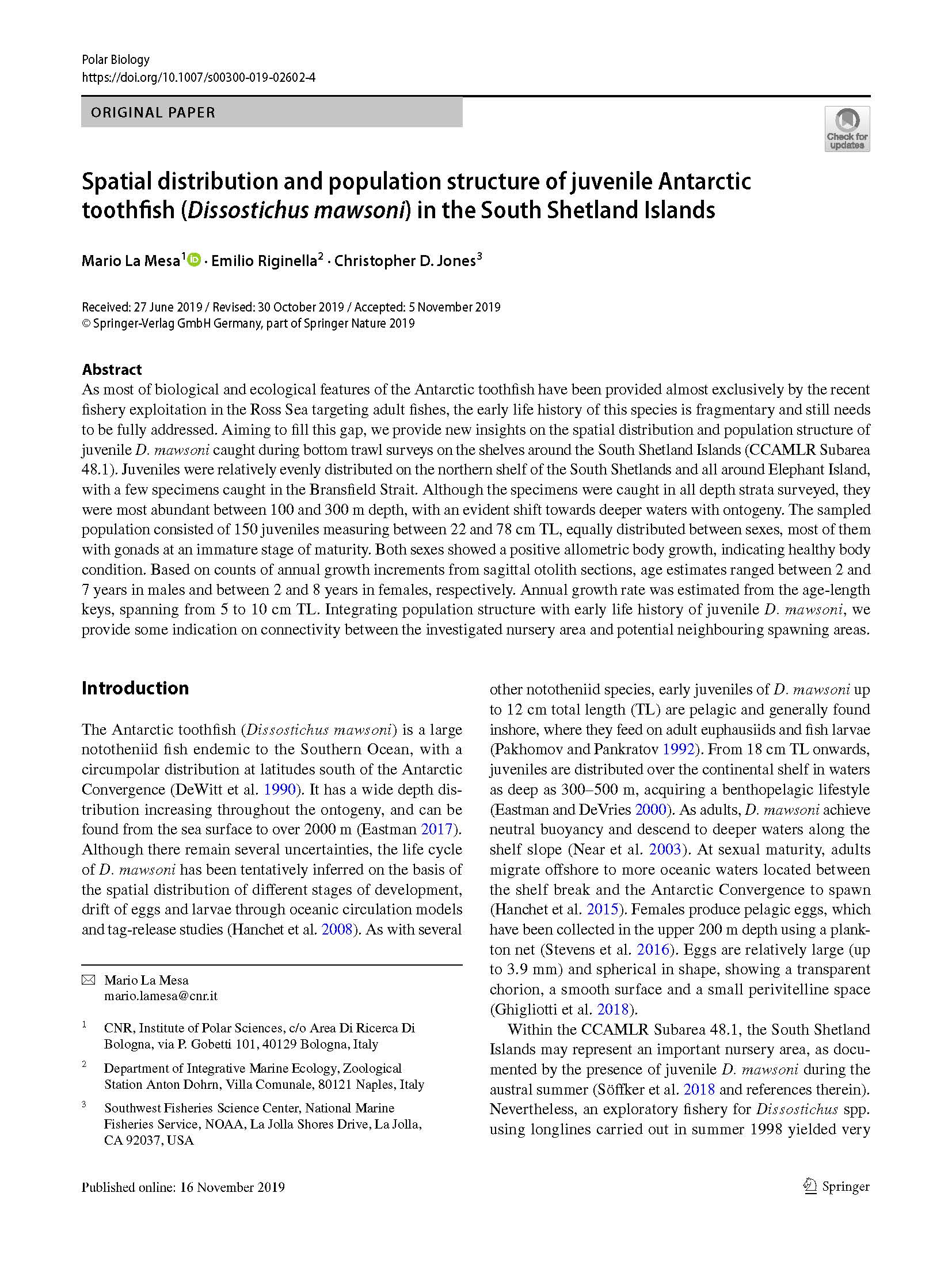 25 La Mesa et al 2019 Polar Biol Dissostichus juv