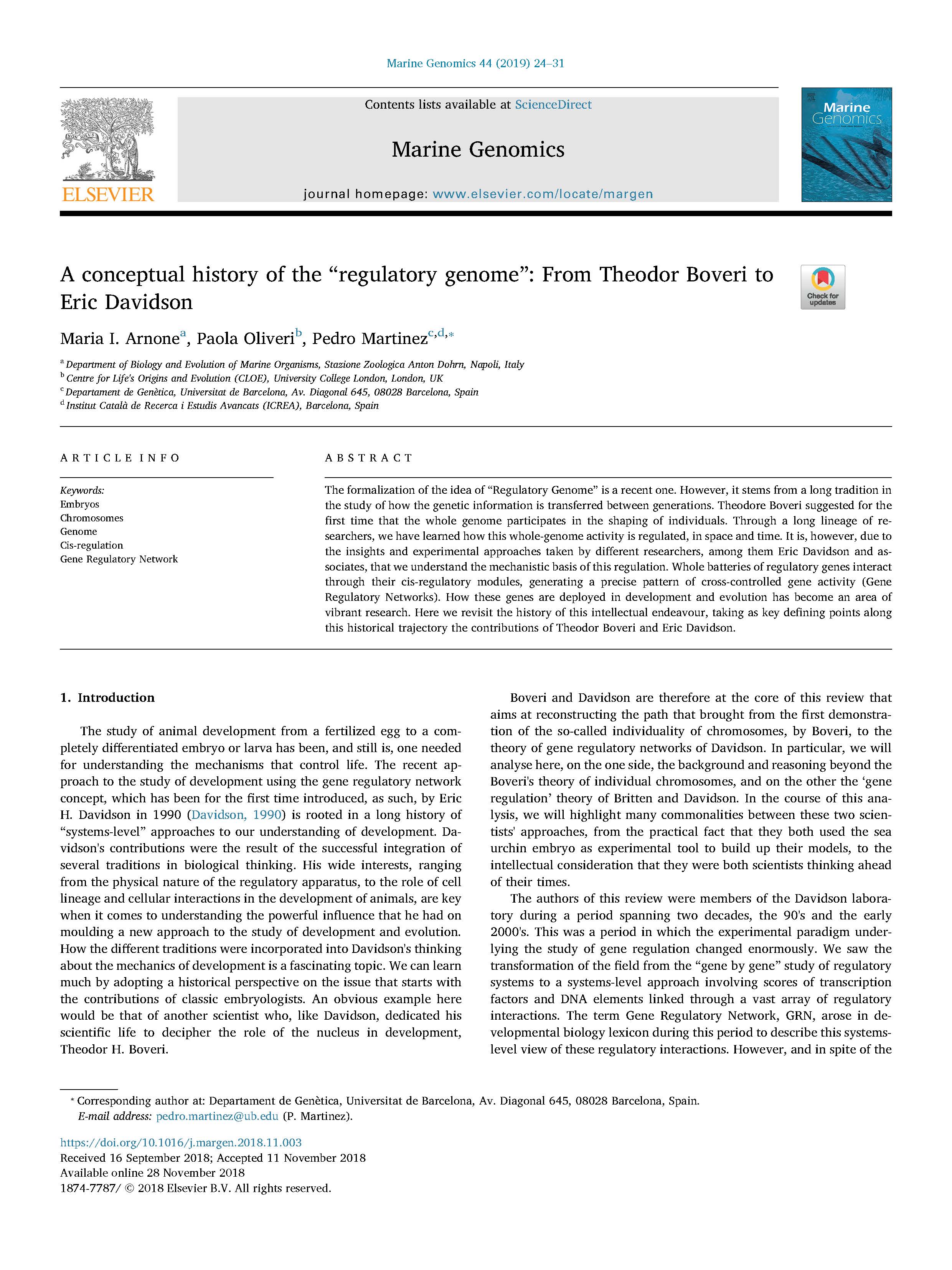 Arnone et al Marine Genomics 2019