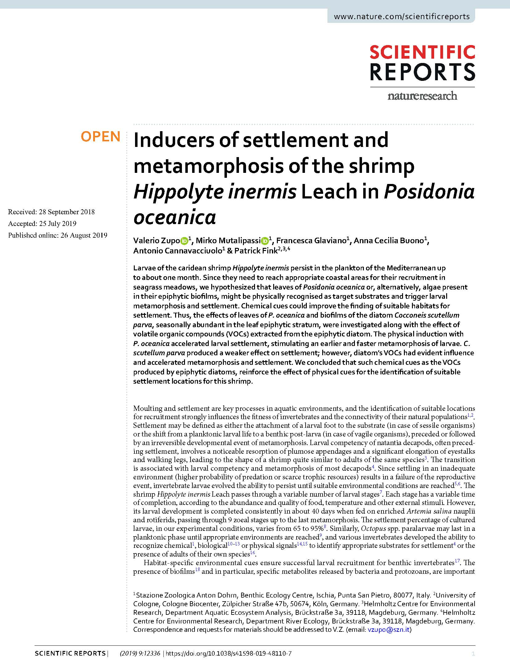 Zupo 2019 Posidonia larval inducers