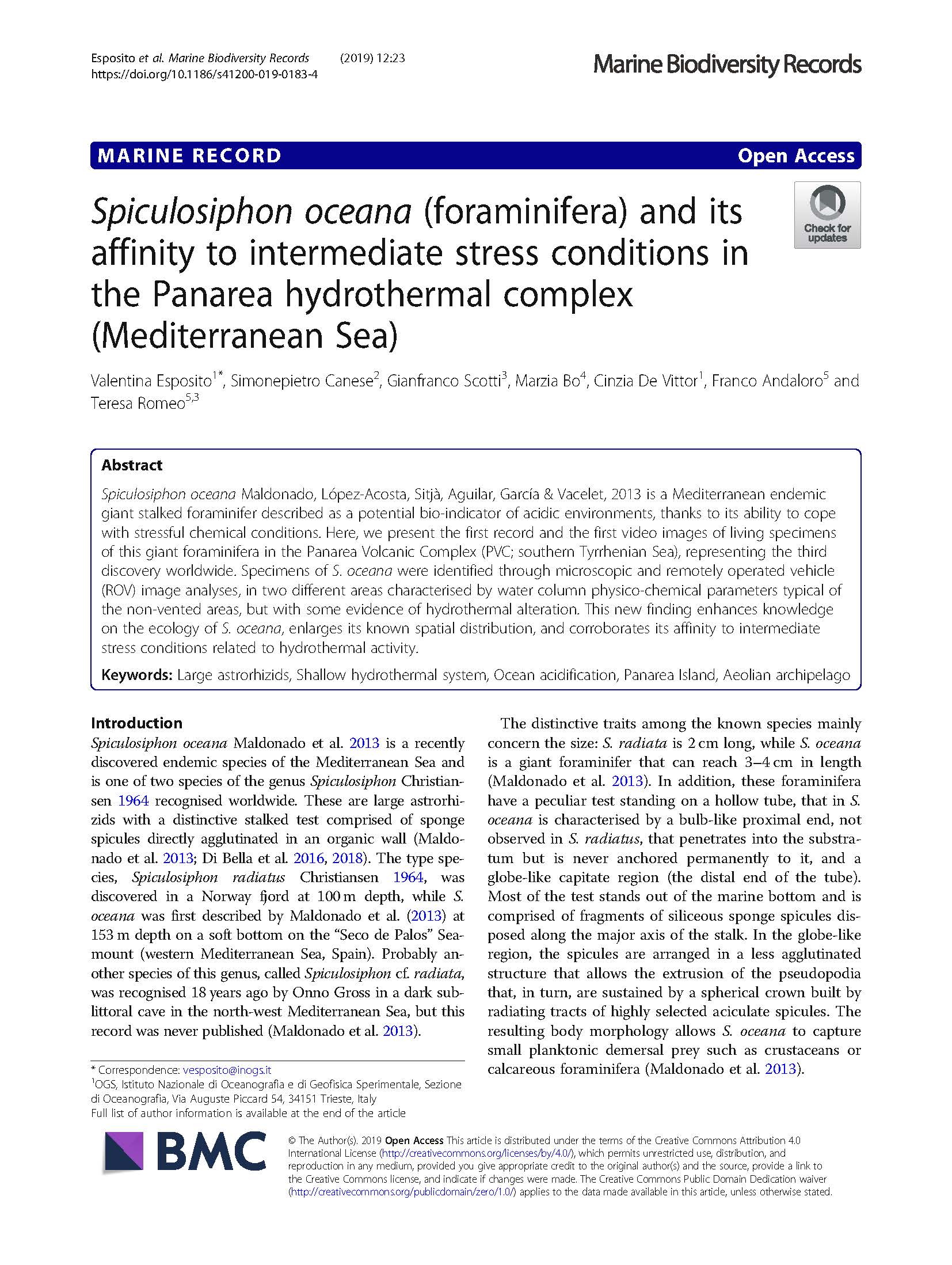 Esposito et al 2019 Spiculosiphon oceana
