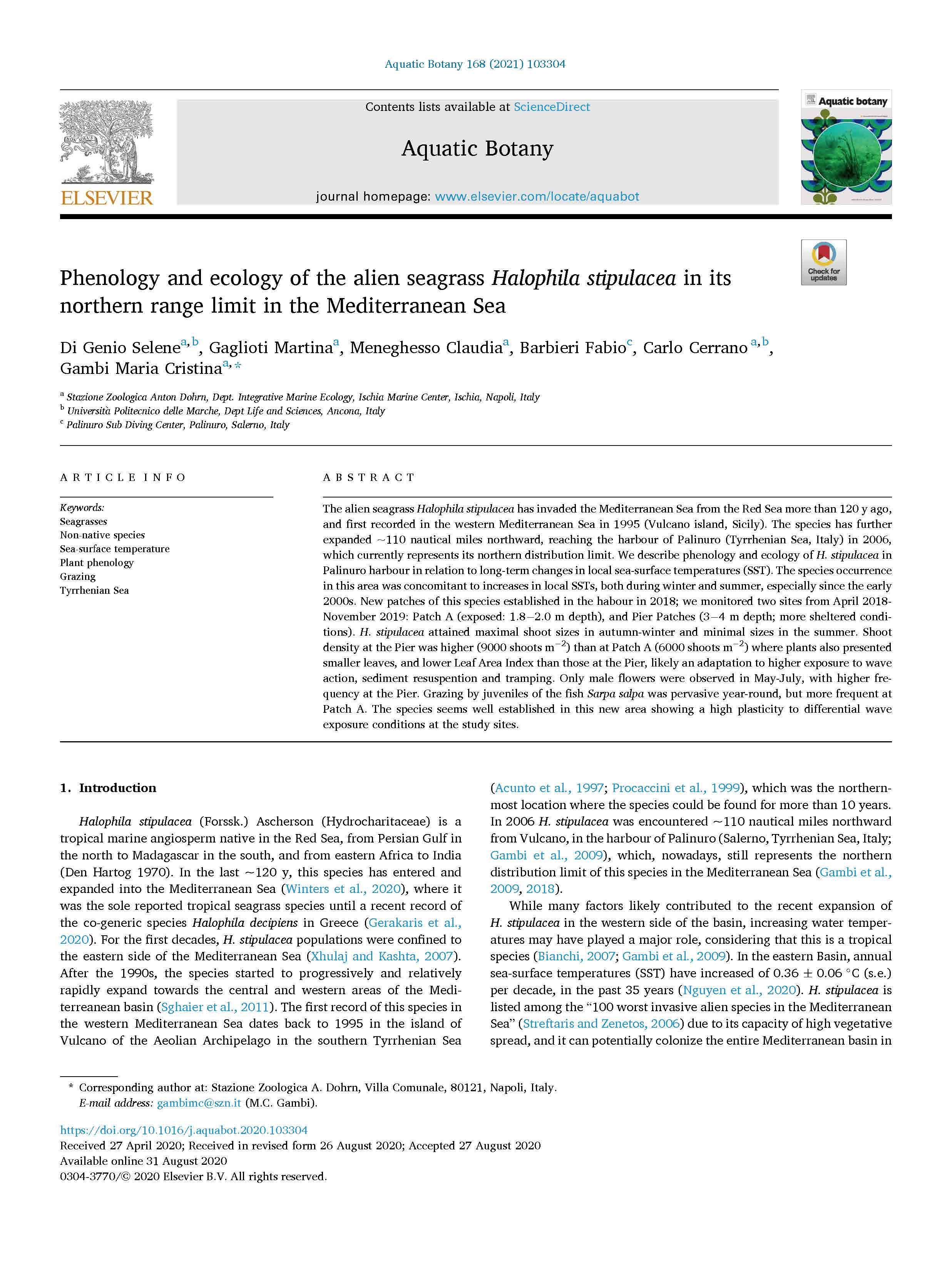 Di Genio et al Aquat Bot 2021 Halophila