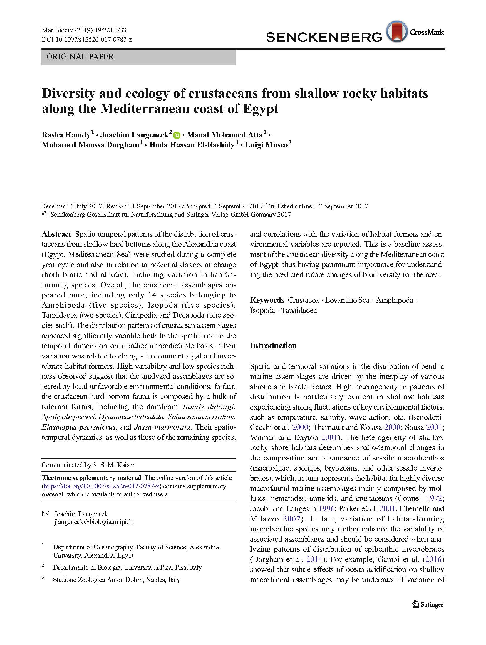 Hamdy2019 Article DiversityAndEcologyOfCrustacea