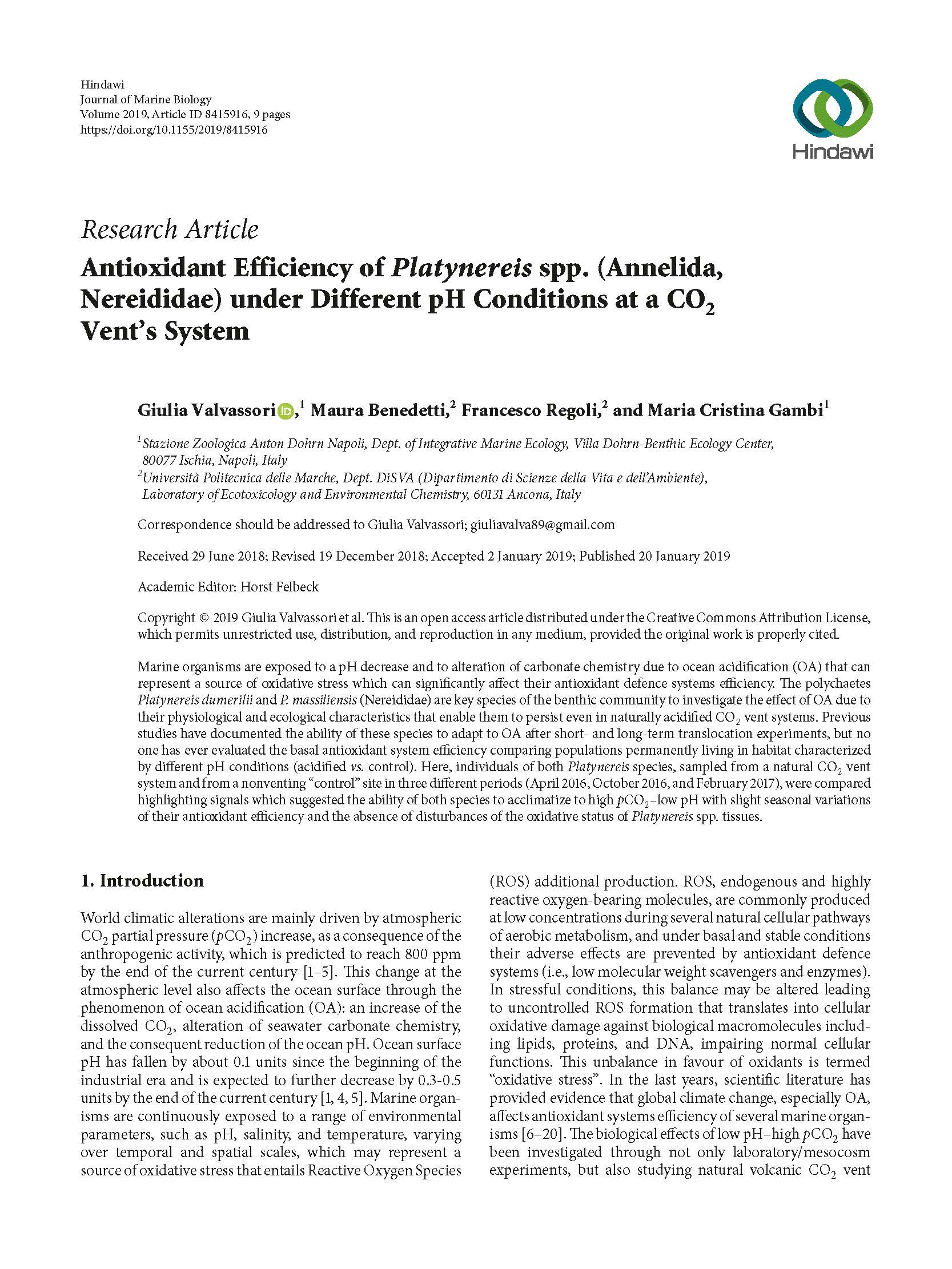 Valvassori et al J Mar Biol 2019